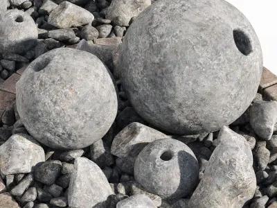 Flowerbed sphere stone decor 3D model