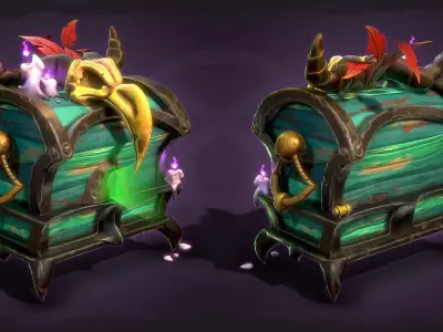 Hand drawn magic treasure chest Low-poly 3D model