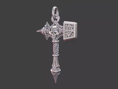 mjolnir silver warhammer skull talisman pendant 3D print model