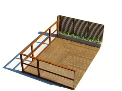 Wood Patio With Privacy Fence 3D model