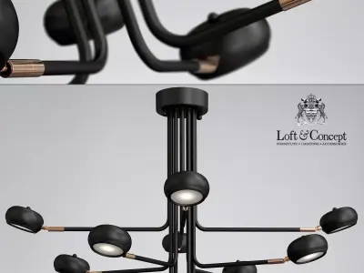 Curved Stix Chandelier 12 Black 3D model
