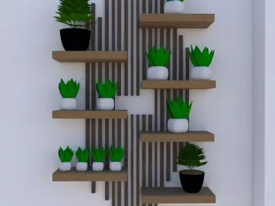 Minimal Wooden Wall Shelf  Interior Decor Asset 3D model