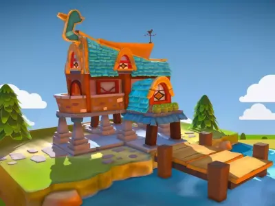 Cartoon House stylized  Low-poly 3D model