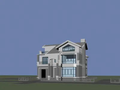 Architecture house with two stories and balcony 3D model