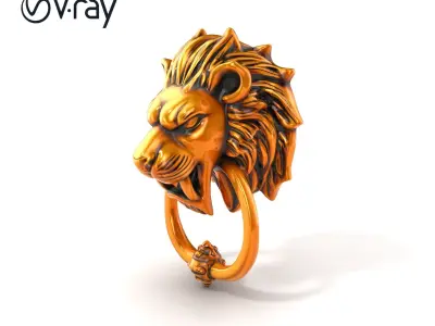 Malevolent Lion Head Door Knocker Bronze model pack Low-poly 3D model