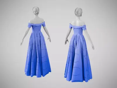 Dress 08 Very Light Blue With Design Low-poly 3D model