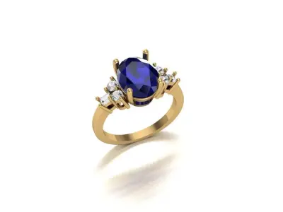 A Regal Embrace Gold Oval Sapphire and Diamond Accent Ring 3D print model