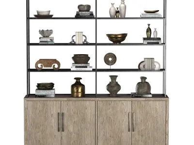 FRENCH CONTEMPORARY 4-DOOR OPEN SIDEBOARD HUTCH 3D model