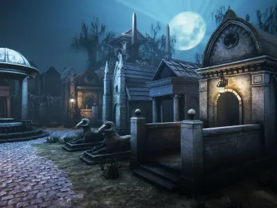 Old graveyard Low-poly 3D model