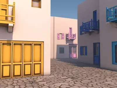 neighborhood street houses and balconies Free low-poly 3D model