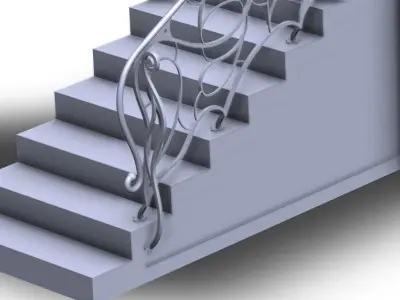 Long handrail with glass 3D model