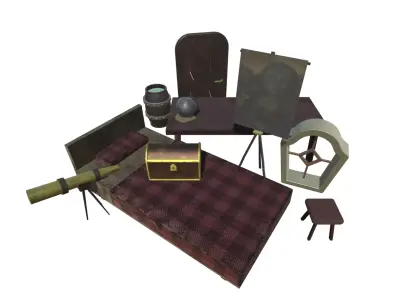 Old House furniture Low-poly 3D model