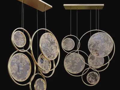 Moon Collection chandelier with gold circles hanging from it 3D model