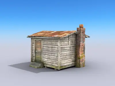 Small Wooden Building Low-poly 3D model