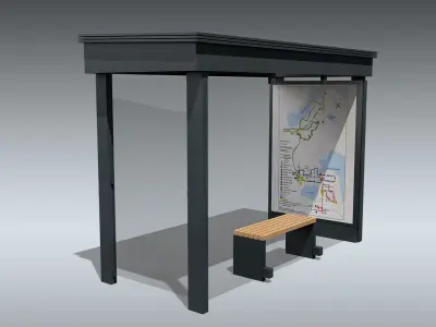 Bus Stop Shelter Low-poly 3D model