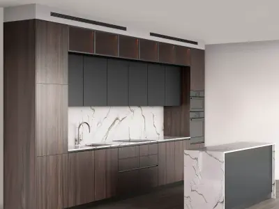 Contemporary wooden kitchen 3D model