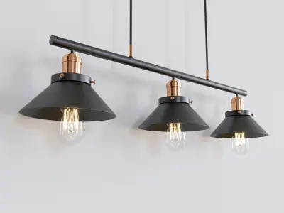 Three Light Pulley Pendant Light 3D model