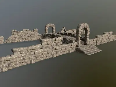 Ruin set stone arch Low-poly 3D model
