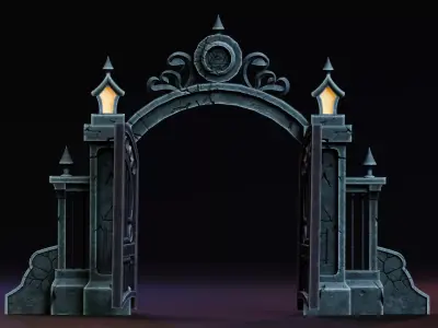 Stylized Halloween Props - Haunted Gate Low-poly 3D model
