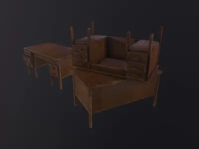 old wooden office table 3D Model Low-poly 3D model