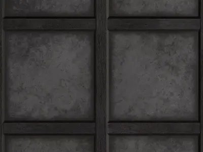Brushed Dark Concrete Wall with Wood Inlay Frame PBR Seamless Texture