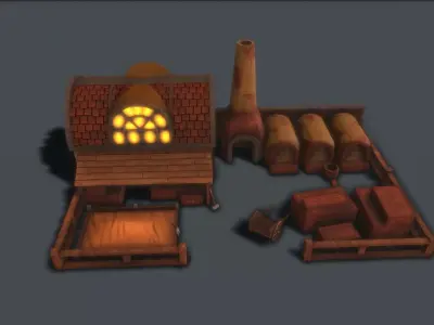 Medieval Brickwork Workshop Low-poly 3D model