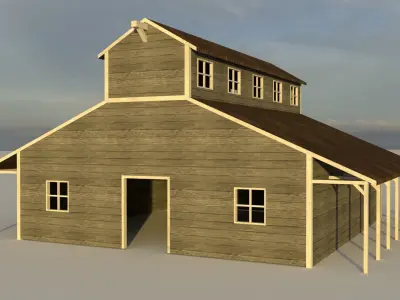 Stables barn with roof Low-poly 3D model