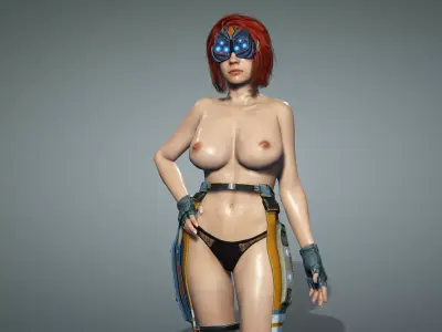 Low poly 3D model of sexy naked sci-fi girl with VR Low-poly 3D model