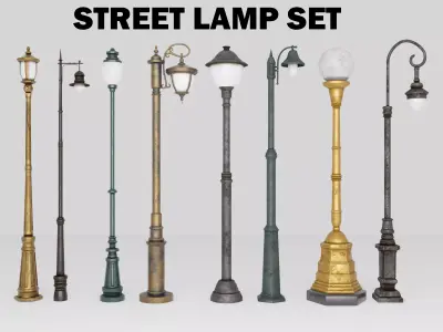 Street Lamp Set Low-poly 3D model