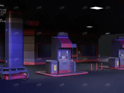 Cyberpunk Gas Station Mid Poly 3D PBR UE5 Low-poly 3D model