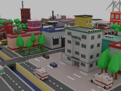 Low Poly  City Pack City Asset Game Ready City Pack 3D Model Low-poly 3D model