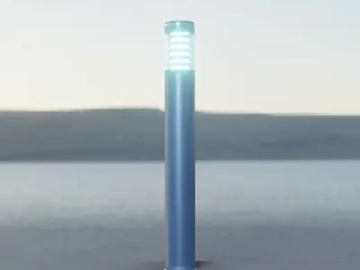 Low-Poly Blue Light Column 16 - Street Light Set-9 Low-poly 3D model