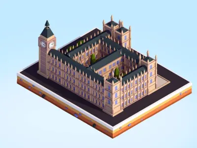 Cartoon Low Poly Big Ben Landmark Low-poly 3D model