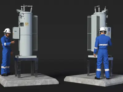  Worker Servicing Power Distribution Voltage Regulator 