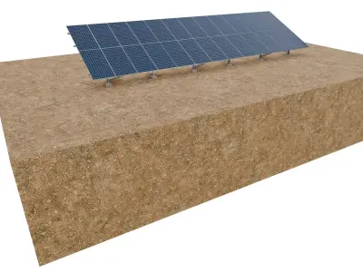 Lowpoly Ground Mounted Solar Panels-13 Rows of PV Modules Low-poly 3D model