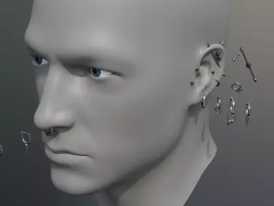 Collection of punk piercings for a character 15 models 3D model