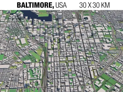 Baltimore Maryland USA 30x30km 3D City Map 3D model