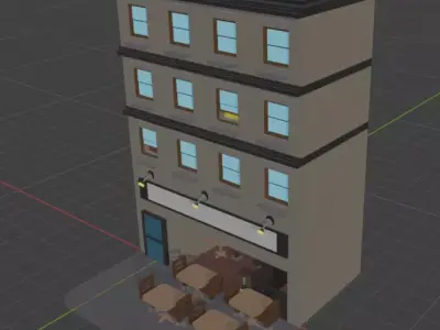 Stylized Low Poly Cafe Building With Outdoor Seating Low-poly 3D model