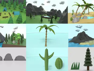 Cartoon Outdoor Environment Set 3D Model Pack