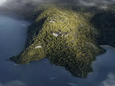 Mountain Peninsula Resort Landscape with Forest and Sea 3D model