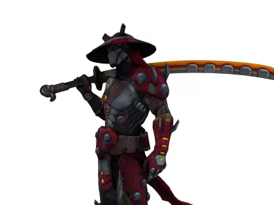 Cyber Samurai Warrior 3D Character with Neon Katana Low-poly 3D model