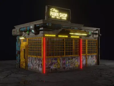 Low Poly Cyberpunk Pawn Shop for Games or Rendering Low-poly 3D model