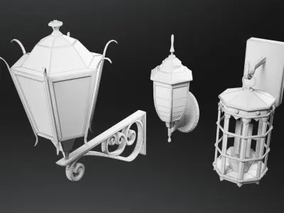 Wall Lanterns minipack Low-poly 3D model