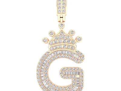 Crown Initial  G  Letter Pendant 3D print model