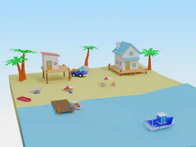 Low Poly Beach Scene 3D Model for download Low-poly 3D model