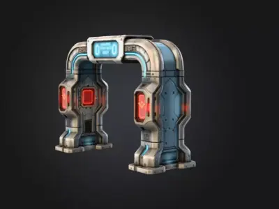 Futuristic Security Gate Low-poly 3D model