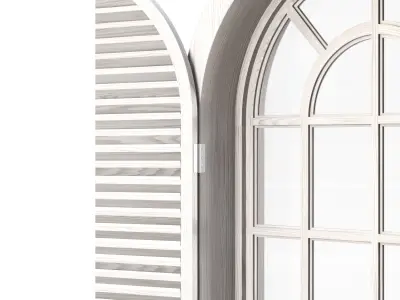 Wooden arch window with shutters V1  3D model