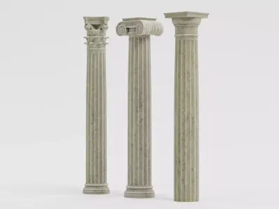 3 Old Classical Columns Set - Doric Ionic and Corinthian Pillars 3D model