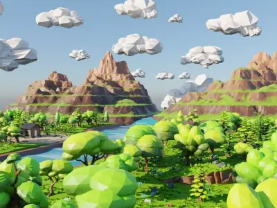 Mountain River Scene 3D model