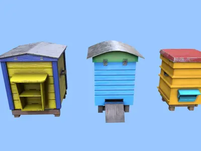 Colorful Beehives Low-poly 3D model
